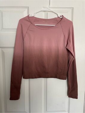 Harmony Balance Women's L Crop Long-Sleeve Ombre Ribbed Top - Dusty Rose